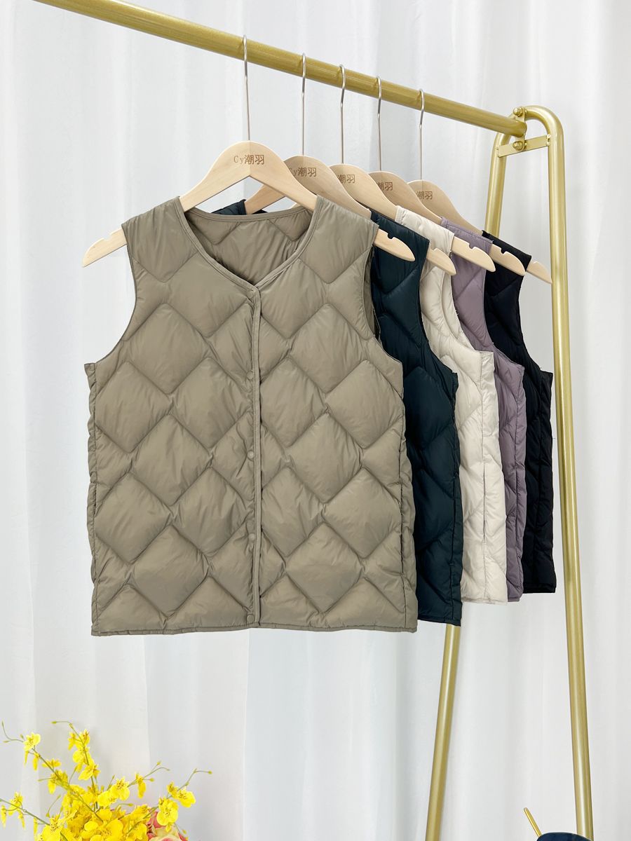 Otoño y invierno nuevo estilo de diamante GYUNDO damas chaleco de pluma corto moda de mujer V cuello con chaleco ligero abrigo