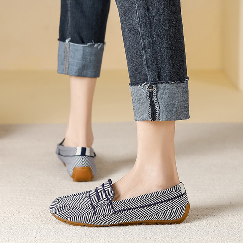 298 Bean Bean Shoes Women  Summer New Loafers Round Toe Feathered Slides Soft Sole Flat Single Shoes