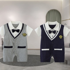 Summer Baby Bodysuit Gentle Thin Cotton Short Sleeve British Style Stylish Baby for 1st Month, 100th Day, or 1st Birthday, Summer Outfit