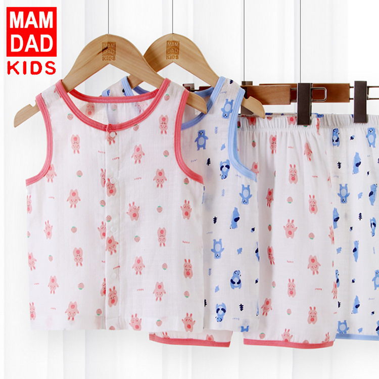 Baby Vest Set Thin Buckle Boys' and Girls' Bottoming Inner Wear Two-piece Vest Shorts Set