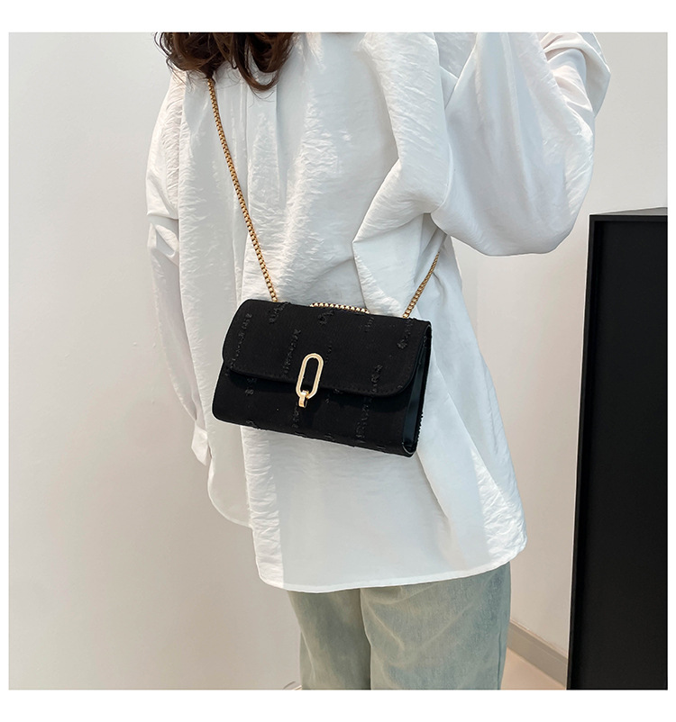 Small Size Women's Small Cloth Solid Color Classic Style Chain Square Lock Clasp Shoulder Bag