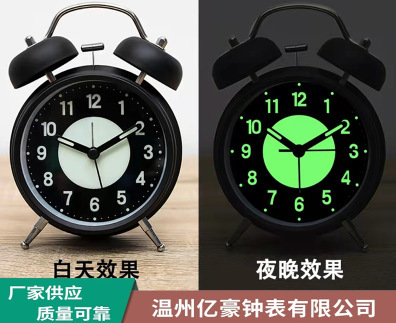 Factory wholesale 4-inch metal painted alarm clock with glow-in-the-dark creative ringing for children and students