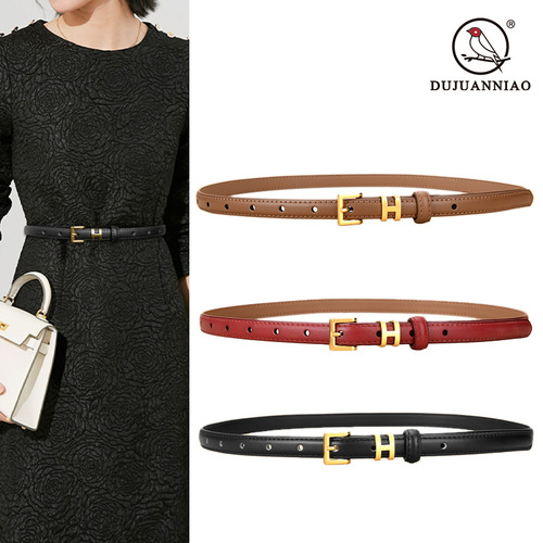 New belt women's genuine leather thin belt H family fashion versatile cowhide small belt decorative dress genuine belt