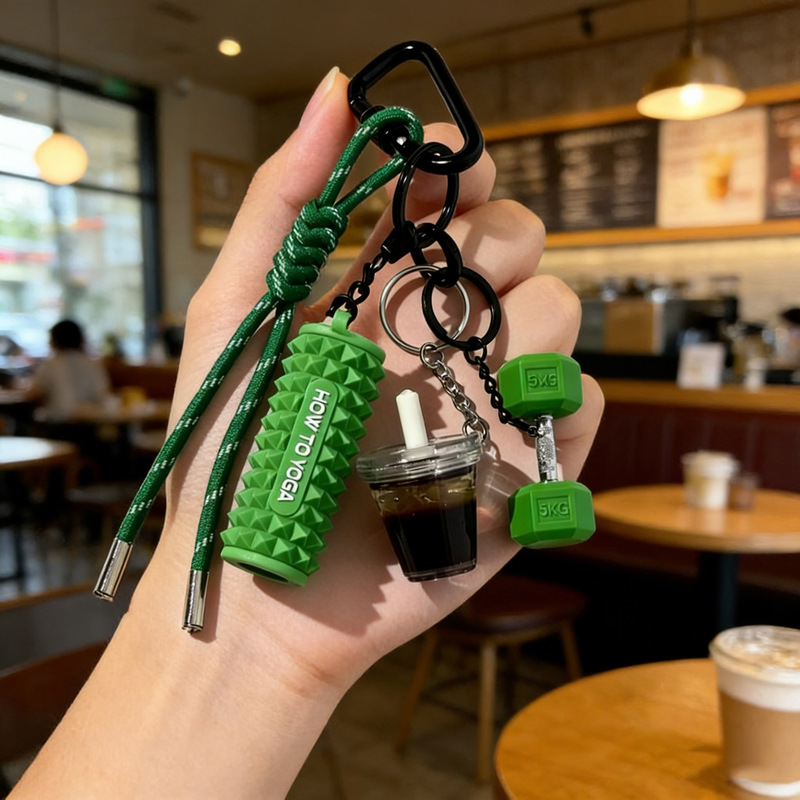 Mini Foam Roller Dumbbell Coffee Cup Keychain Fitness Sports Bag Pendant High-End Accessory Gift