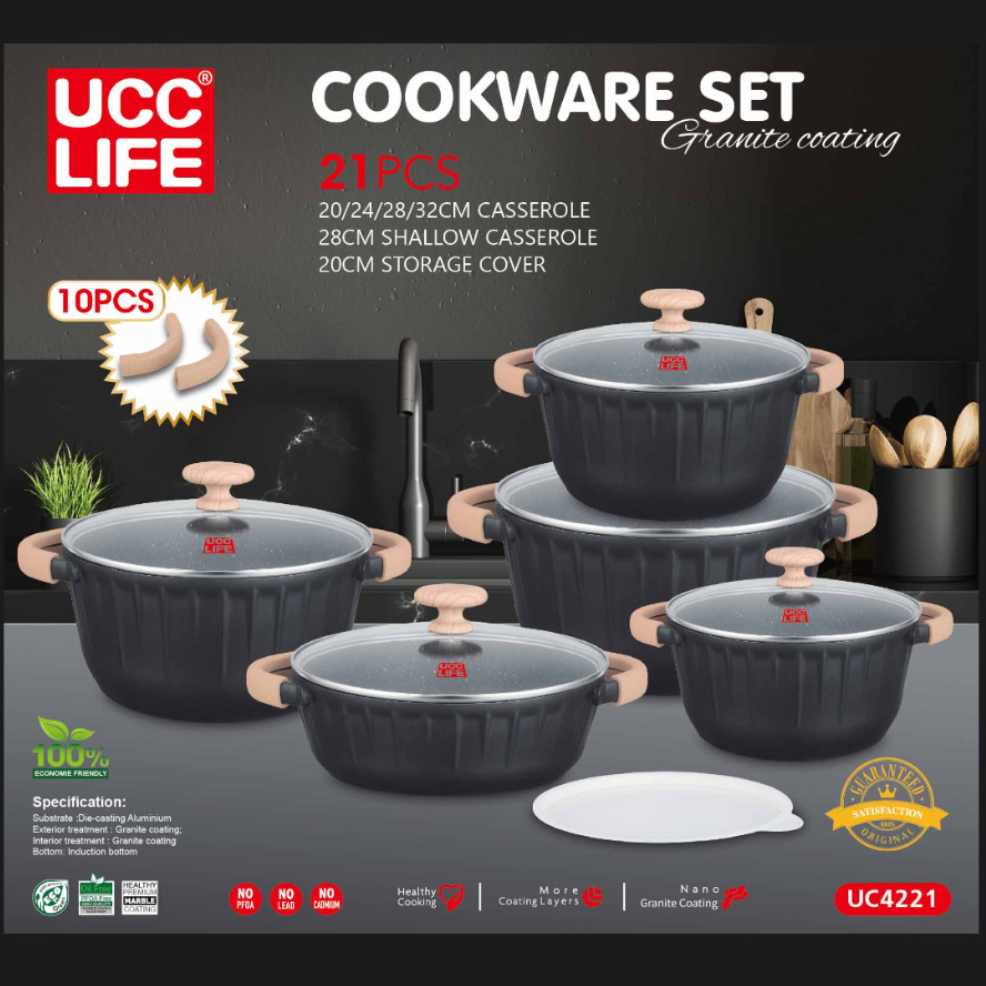 UCC LIFE Ice Cone 21 Pieces Set Hot Pot Granito Aluminio Kit de Cocina de Arroz de Marmol Piedra Hot Pot