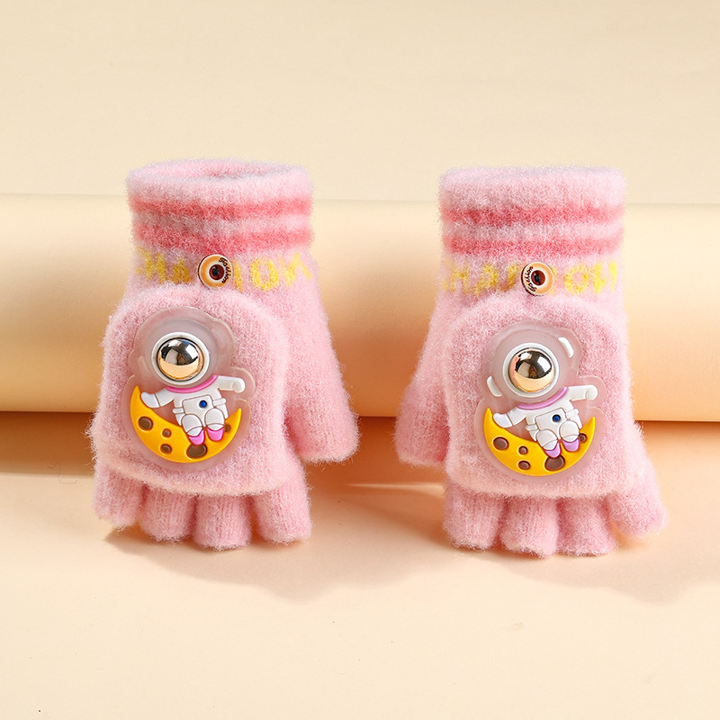 6-12 años nuevo astronauta Guantes luminosos niños y niñas de punto Flip escritura medio dedo guantes fábrica al por mayor