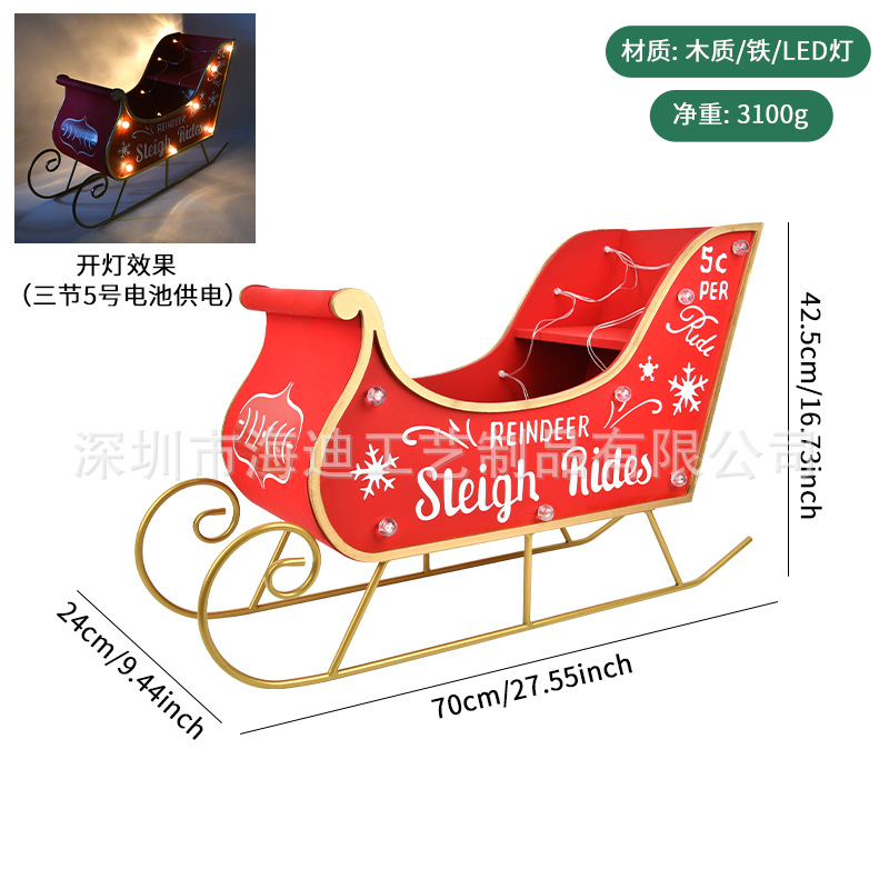 Navidad decoración de madera caja de correo de hierro forjado caja de correo trineo con decoración de luces bar café decoración de puerta de la tienda