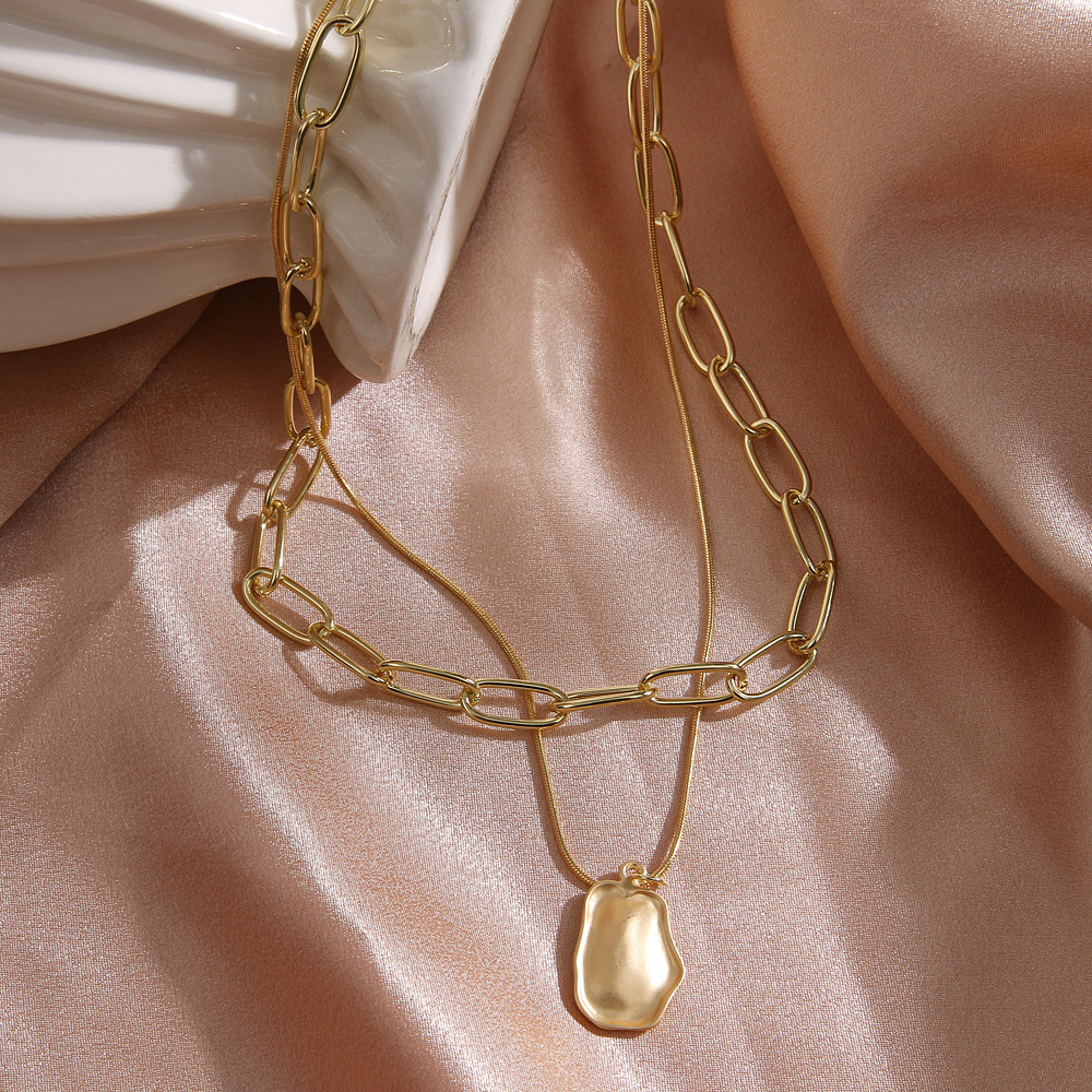 Geometric Pattern Retro Geometric Alloy Wholesale Double Layer Necklaces
