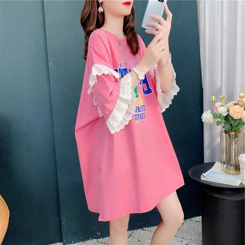 2024 summer new long stitching lace short sleeve top 2024 summer new long stitching lace short sleeve top