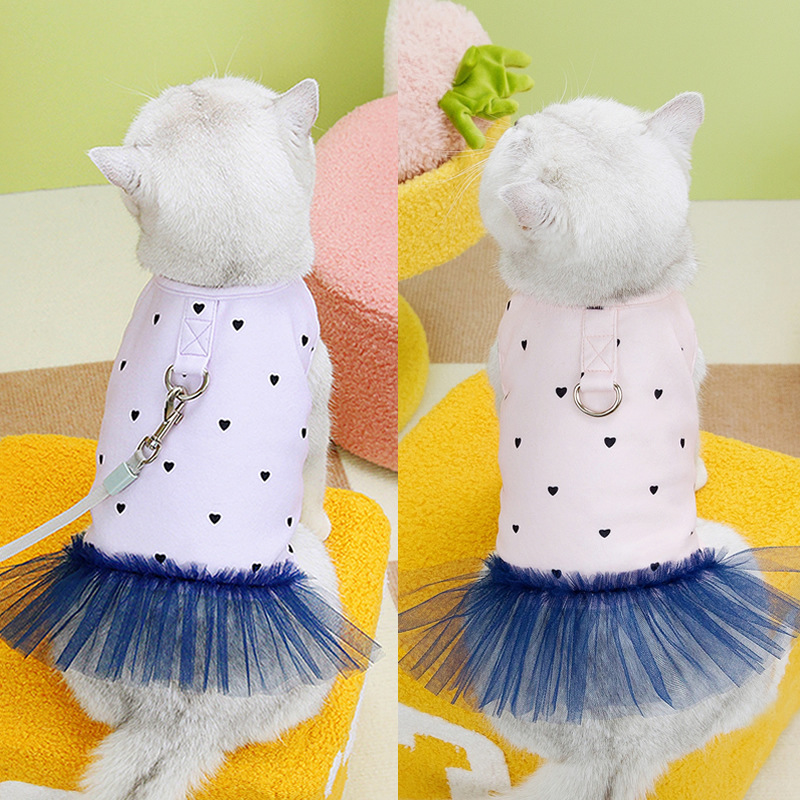 猫咪衣服春夏款宠物衣服蓝猫布偶猫服装可挂牵引绳24爱丽莎牵引裙