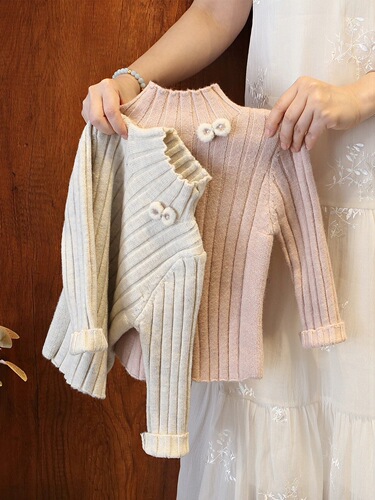New winter version padded sweater for girls, children's winter base layer top, baby girl winter knitwear
