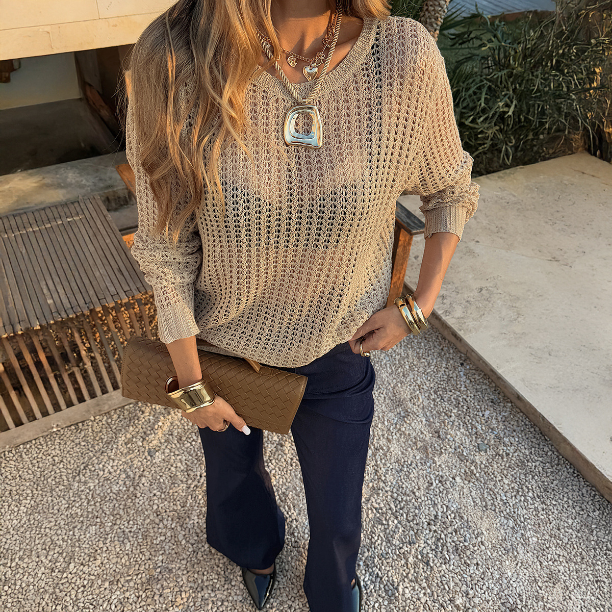 Kaikuo Europa y los Estados Unidos transfronterizos 2026 primavera y verano ropa de mujer vaciada suelta de cuello redondo lana chaqueta de vacaciones mujer Amazon image 6