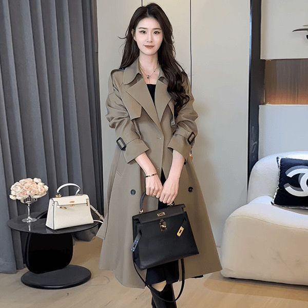 风衣2025中长款新款气质中长款大衣春秋小个子英伦休闲外套女|undefined