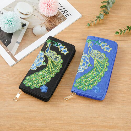 Ladies Single Strap Handbag with Ethnic Style, Embroidered Peacock Design, Multi-Card Slot Wallet, Tourist Souvenir