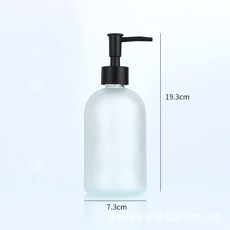Botella dispensadora de vidrio transparente para hotel, con cabezal de bomba a presión, gran capacidad, esmerilada, para desinfectante de manos, champú y gel de ducha, para uso transfronterizo.