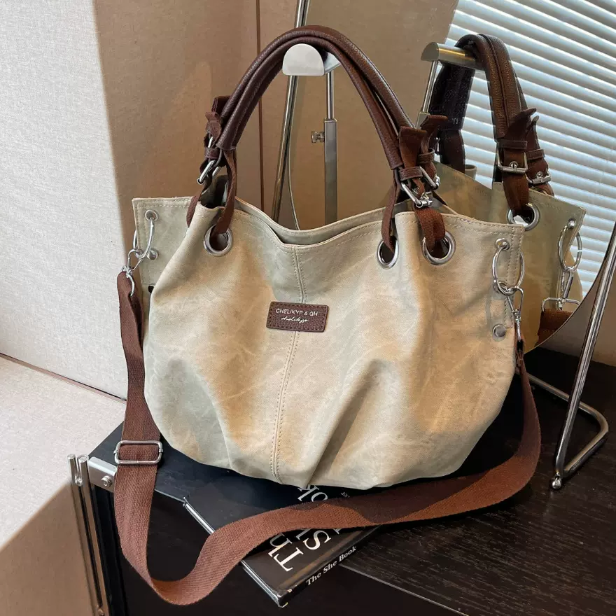 美式复古休闲手提包大容量褶皱个性单肩包街头潮搭通勤女士斜挎包