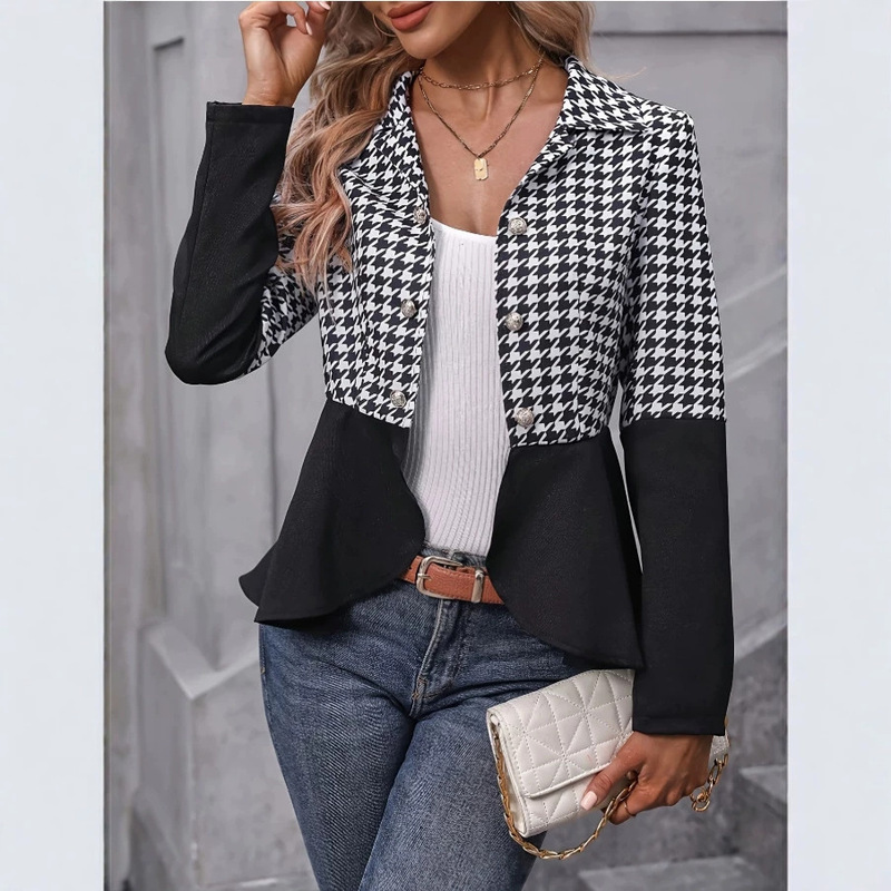 Amazon European and American Trendy Thin Houndstooth Pattern Gradient Button Niche Jacket Coat Blazer