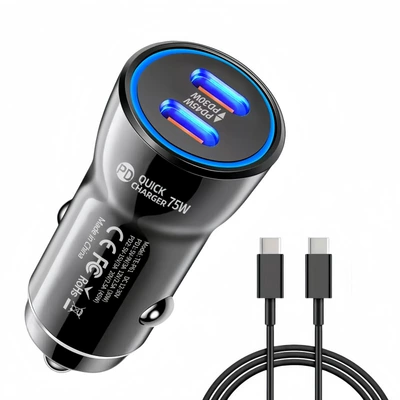 Mobil şarj cihazları 75W Car Mobile Phone Charging Head - p61-black-75w-car-charger-with-cable-bag