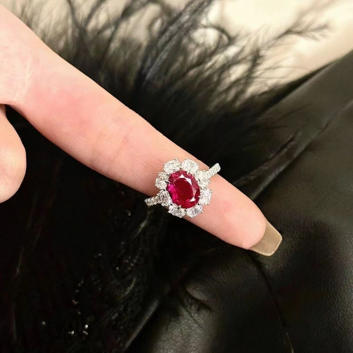 Retro ruby adjustable ring with stone with bow