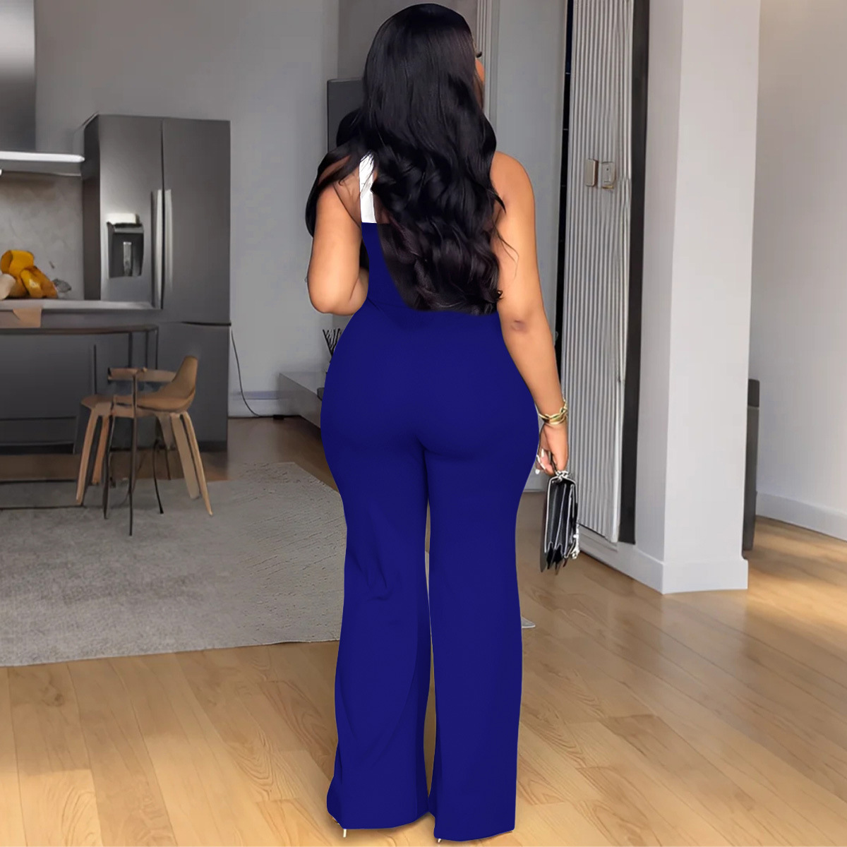 Elegant Women's Colour Block Jumpsuit Slim Fit Wide Leg Strappy_voghion.com