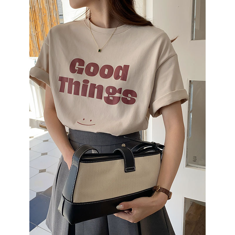 3th Morning Korean style casual gentle letter design shoulde..