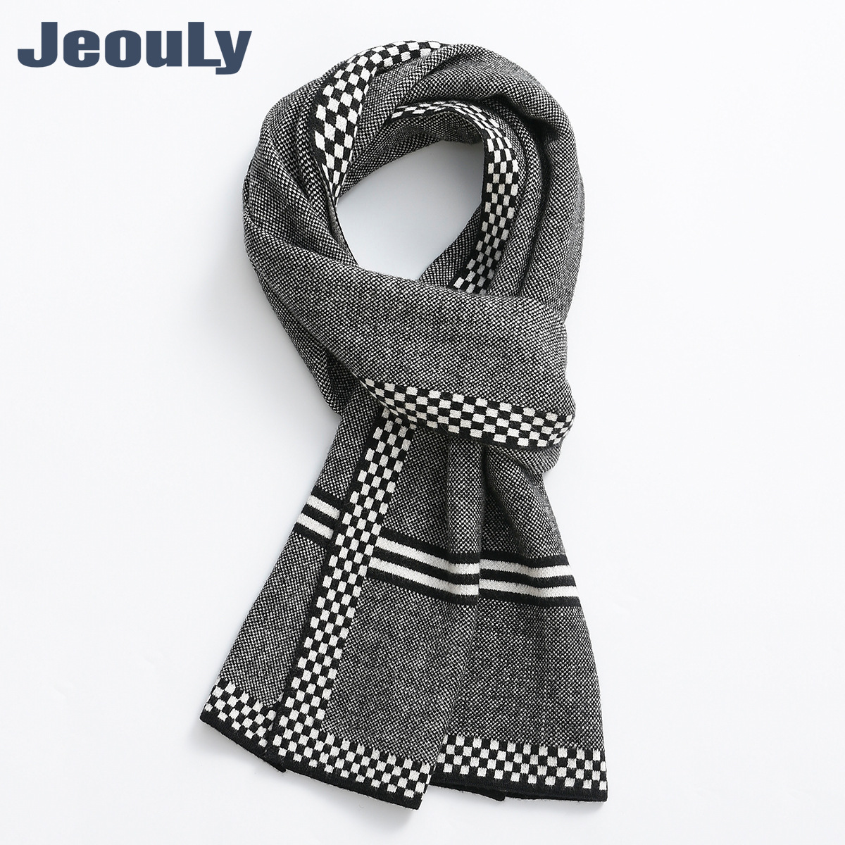 Unisex Black and white checkerboard knitted scarf for men thickened warm scarf scarf for men_voghion.com