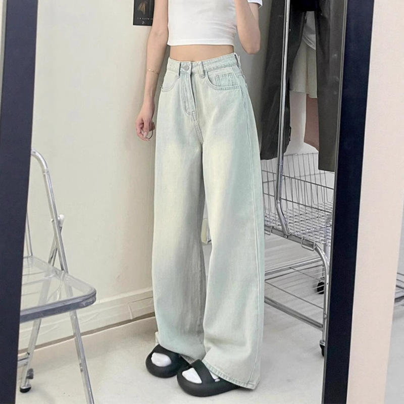 Petite Yellow Mud Vintage Wide-Leg Jeans for Women, Hong Kong Style, High-Waisted, Loose, Slimming, Versatile Casual Straight-Leg Pants Petite Yellow Mud Vintage Wide-Leg Jeans for Women, Hong Kong Style, High-Waisted, Loose, Slimming, Versatile Casual Straight-Leg Pants