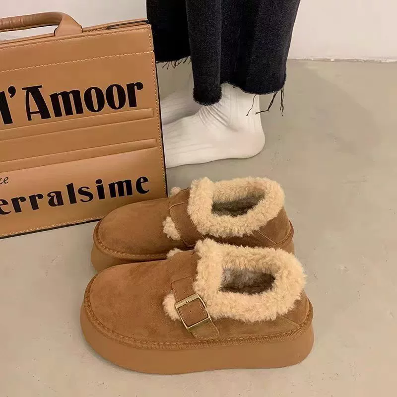 Снежные сапоги с толстым дном Женские зимние бархатные хлопковые туфли Mairard Lefour 2024 новый педаль ретро ботинки Bucken