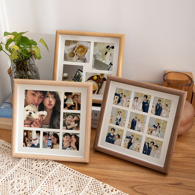 Wooden photo frame, photo washed, made into 9-square photo frame, porous cardboard set table, lovers girlfriends, oil painting stick, diy picture frame