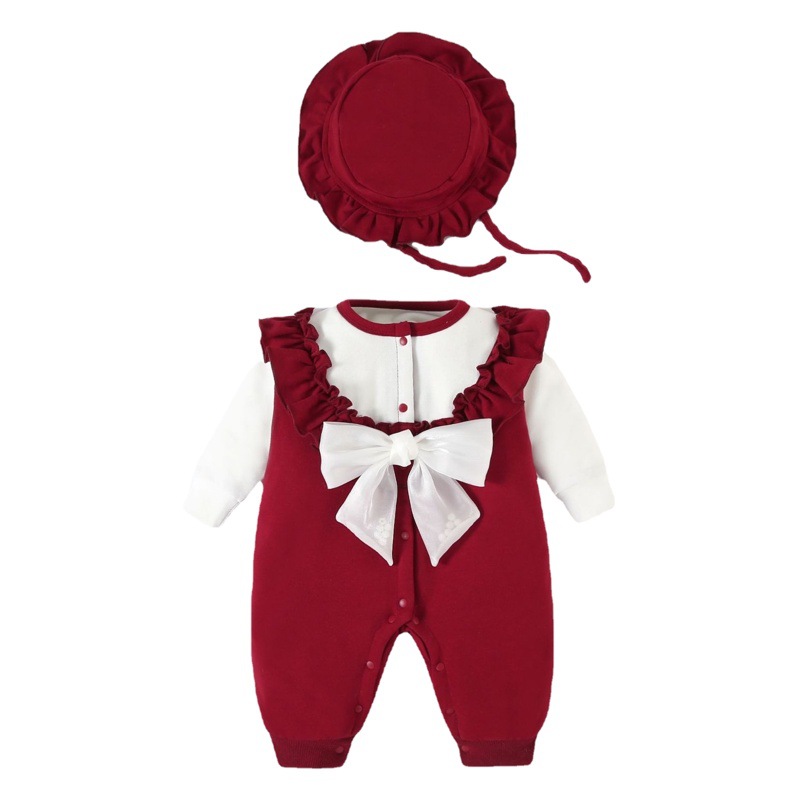 Festivo bebé otoño ropa recién nacido bebé niña mono un mes de edad cien días princesa salida mameluco forrado de lana