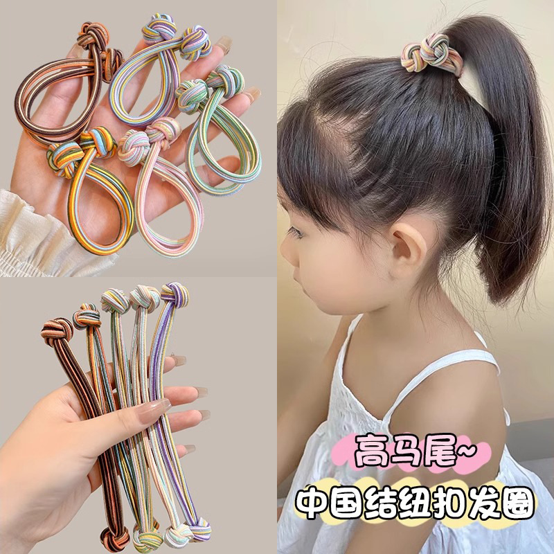 Cuerdas de cabello coloridas de doble cabeza de nudos chinos, banda de cabello de cola de caballo alta, banda de cabello de cabello gruesa, alta elasticidad, banda de goma para mujeres
