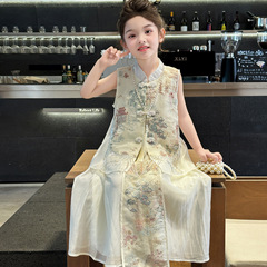 漢服女の子 2025 新しい夏服子供のファッショナブルで超見栄えの良い中国風馬面スカート夏の女の子の古代スタイルのスーツ