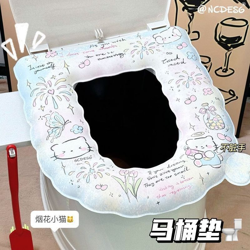 アメリカンレトロトイレマット防水増粘粘着タイプかわいいユニバーサル便座カバー家庭用洗える四季|undefined