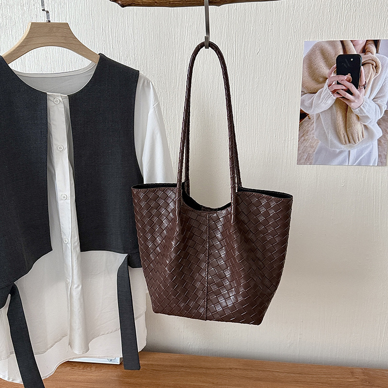 Bolso Tote Tejido para Mujer de PU, Gran Capacidad, Cierre Magnético, para Uso Diario