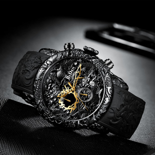 Biden men's watch chronograph large dial large dial waterproof date simulation quartz 3D dragon design frog tape