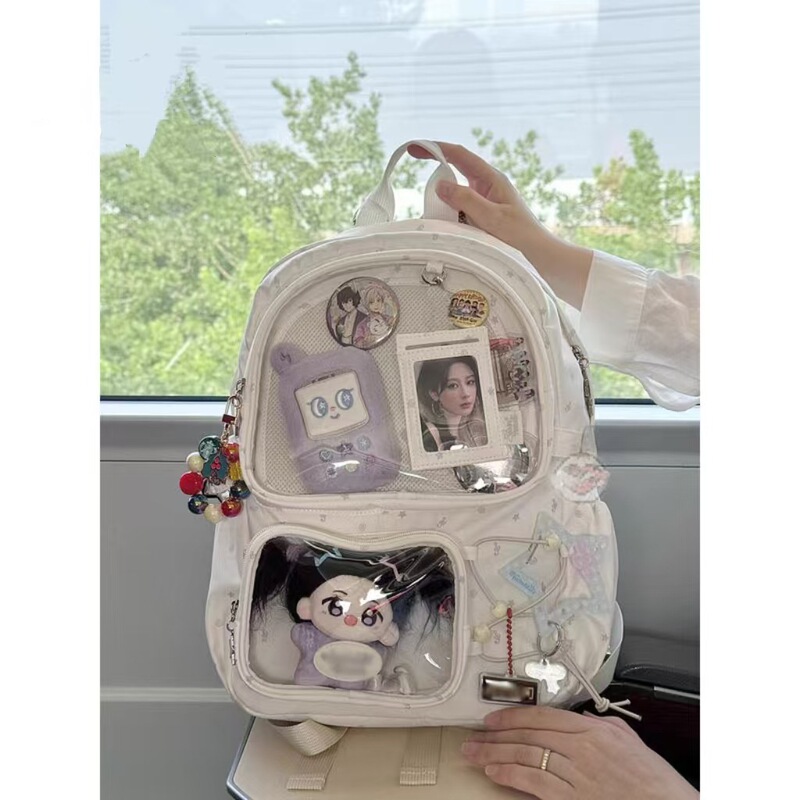 2025 New Transparent Backpack, Lightweight and Simple Junior High School Student School Bag, Japanese Style Style Stain-Resistant Large Capacity Cute Pain Bag 2025 New Transparent Backpack, Lightweight and Simple Junior High School Student School Bag, Japanese Style Style Stain-Resistant Large Capacity Cute Pain Bag