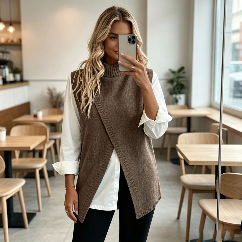 Cross-Border Hem-Slit Sweater, Sleeveless Knitted Vest, Niche Outerwear, Foreign Trade Layering, Soft, Amazon Cross-Border Hem-Slit Sweater, Sleeveless Knitted Vest, Niche Outerwear, Foreign Trade Layering, Soft, Amazon