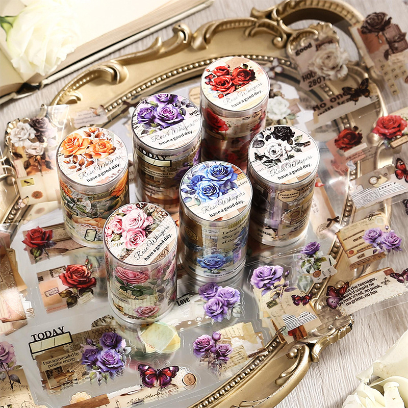 Hermoso día cinta de película de corte serie "Rose Talk" planta retro decoración de cuentas de mano collage de cuentas de mano