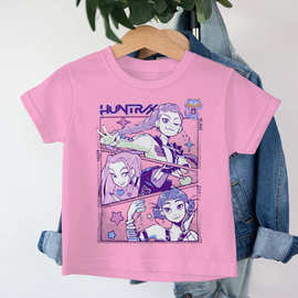 huntrix 卡通女孩涤纶T恤 潮酷日韩风 儿童上衣短袖跨境