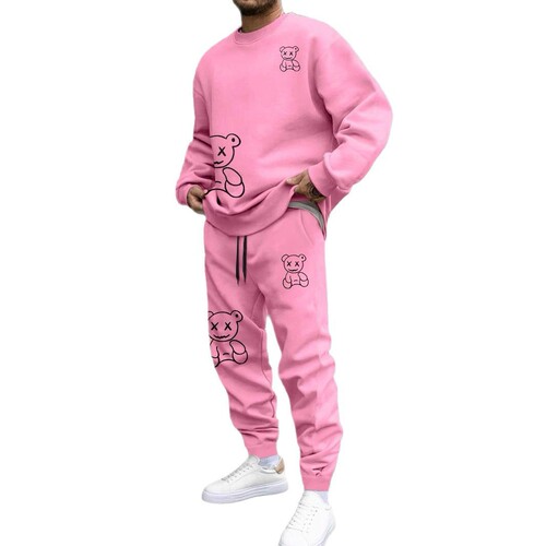 TEMU Fall/Winter Fashion Cartoon 3D Digital Printing Loose Casual Men's Crew Neck Sweatshirt Set