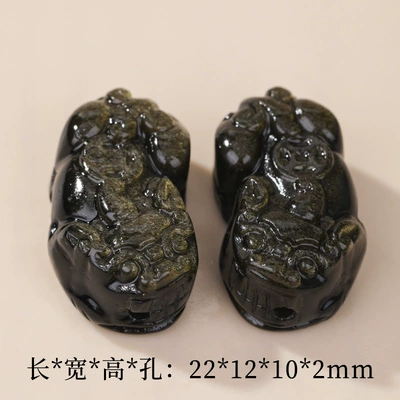 Pixiu Carving Spacer Beads DIY | Zərgərlik ara hissələri - 7-gold-obsidian-small-coin-pixiu