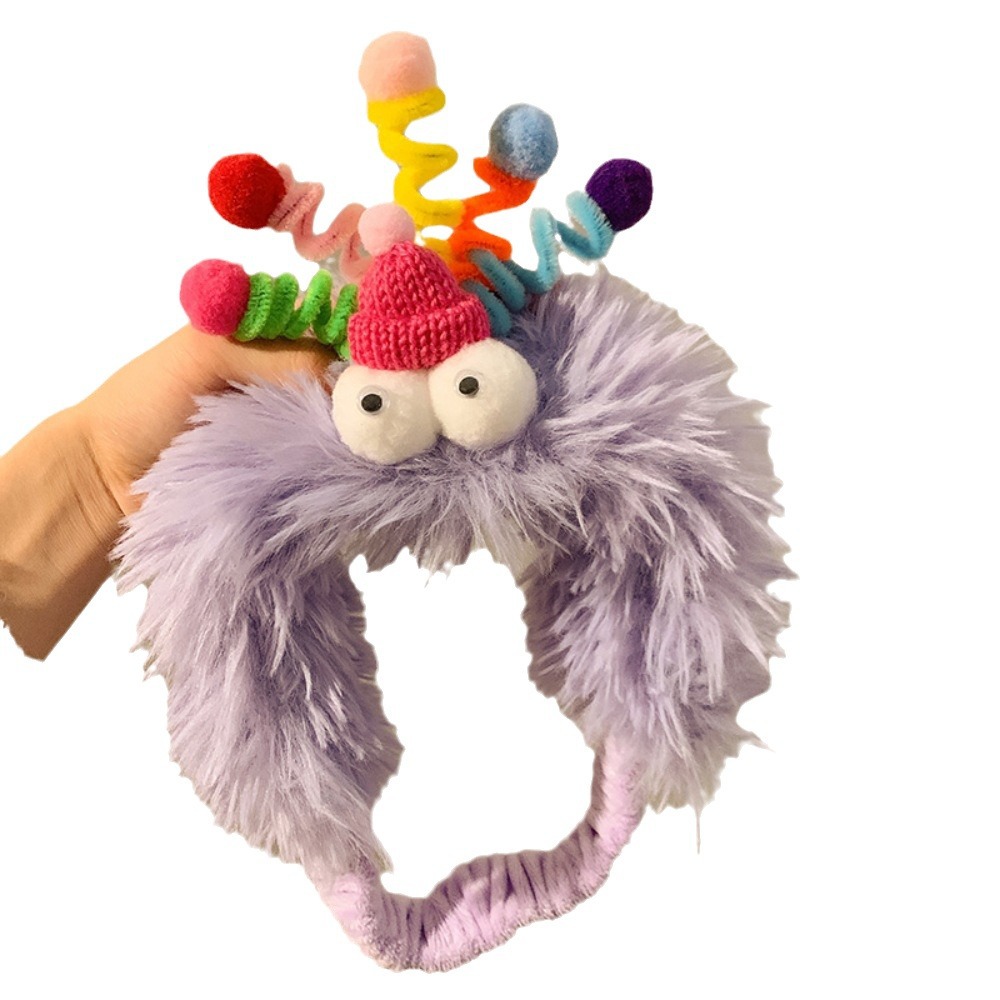 Divertido Twisted stick diadema lindo peluche pequeño monstruo cara lavado pelo banda grandes ojos con sombrero divertido antideslizante diadema