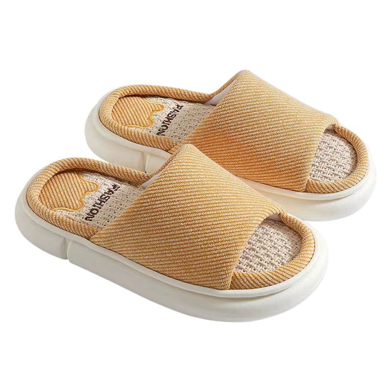 Льняные тапочки, весенне-осенние женские дышащие, впитывающие пот, на толстой подошве, домашние простые бесшумный нескользящий, внутренние трансграничные льняные тапочки