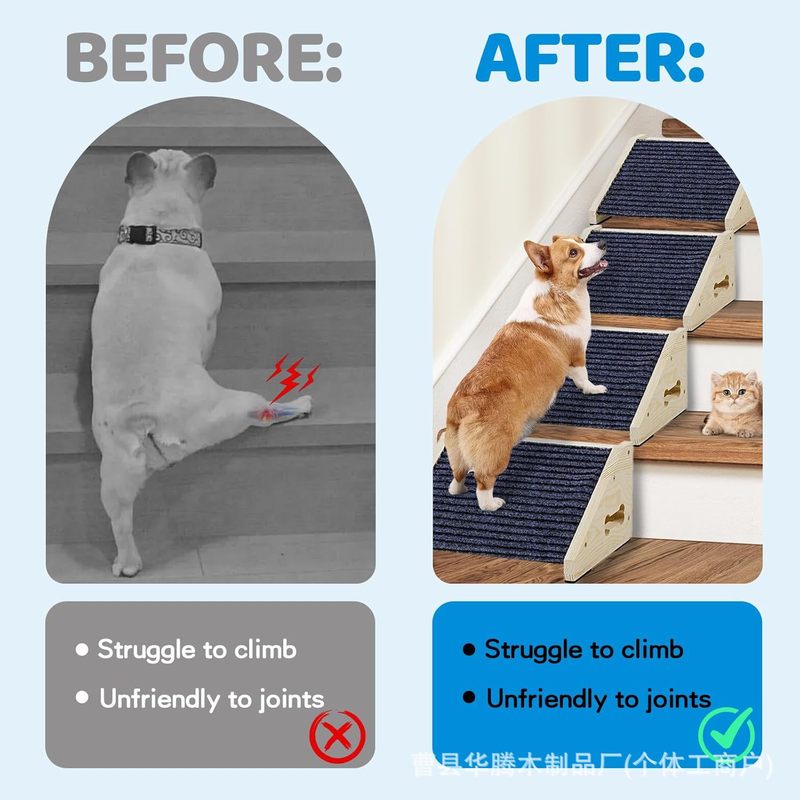 跨境新款木制楼梯狗坡道小型犬猫低角度宠物坡道步梯楼梯辅助木梯|undefined