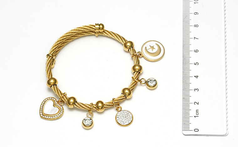 Ethnic Style Geometric Stainless Steel Gold Plated Artificial Gemstones Bangle 1 Piece