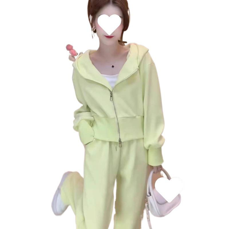 春秋季奶油色系穿搭棉/棉休闲运动套装女网红炸街减龄显瘦|undefined
