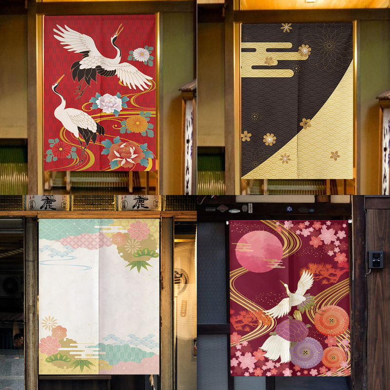 Punching-free telescopic rod Japanese-style pattern fabric partition door curtain kitchen bathroom entrance covering household door curtain Punching-free telescopic rod Japanese-style pattern fabric partition door curtain kitchen bathroom entrance covering household door curtain