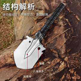 【】户外用品亚马逊热卖多功能工兵铲折叠兵工铲子铁锹野营多用途