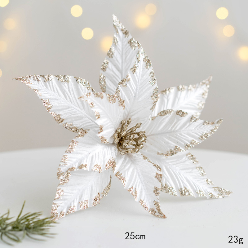 Adornos navideños de tela, flores doradas y plateadas para decoración de árbol