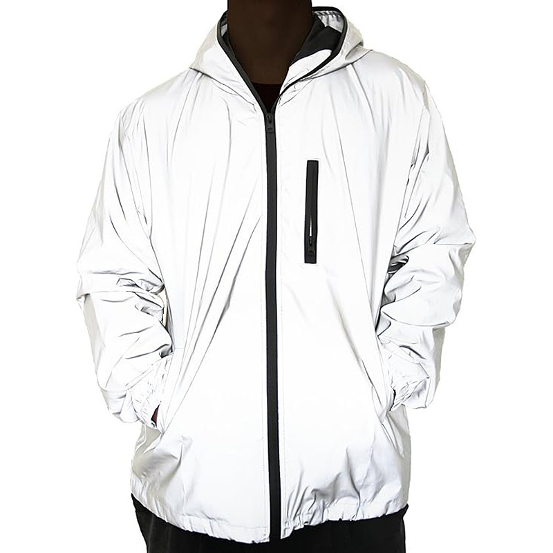 Night Running and Cycling Safety Reflective Clothing for Men and Women Bright Silver Casual Large Size Jacket Fashionable Hooded Windproof Jacket Cross-Border